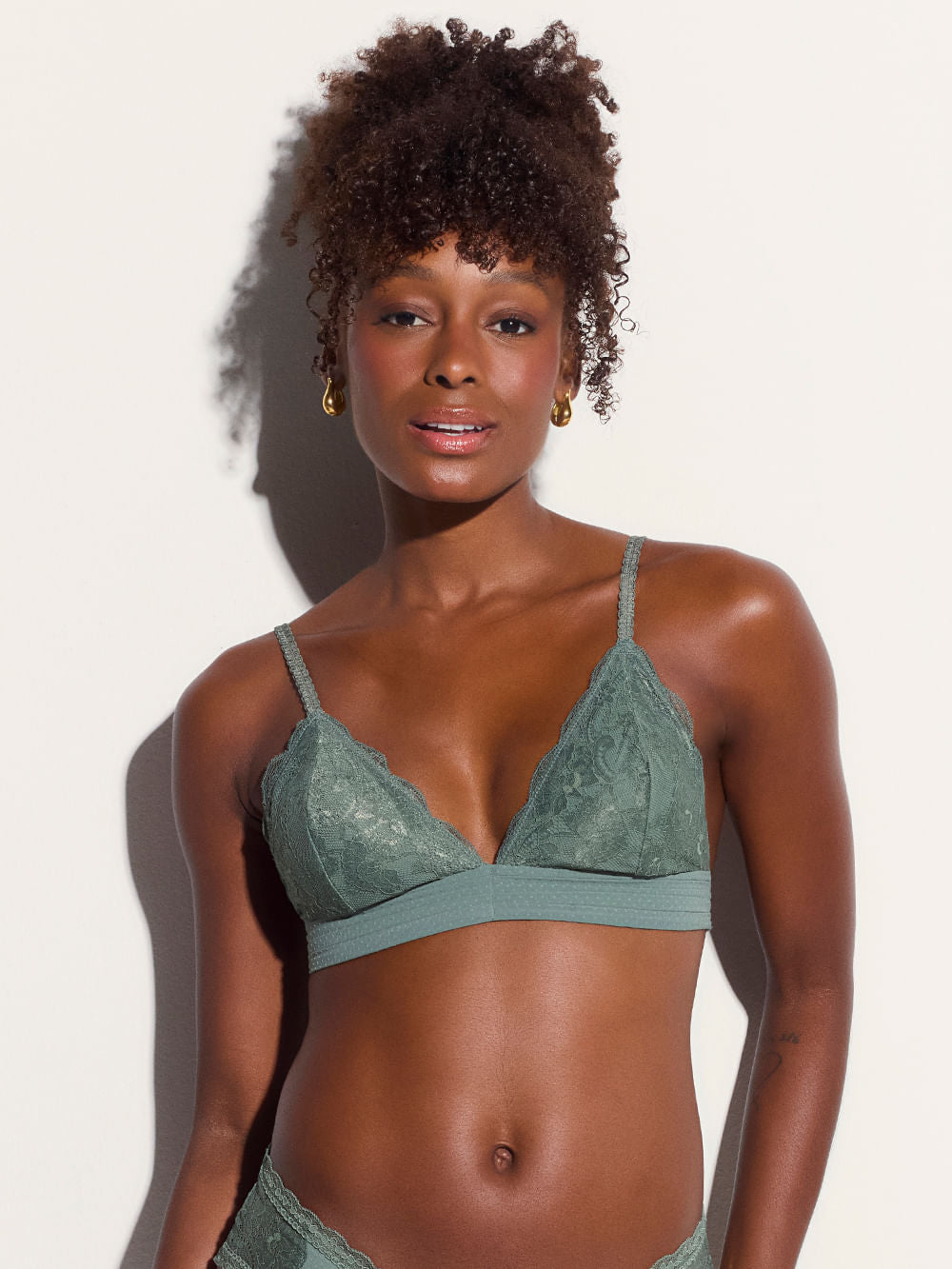 Eloise Lace Triangle Bra With Removable Padding - Laurel Wreath Green