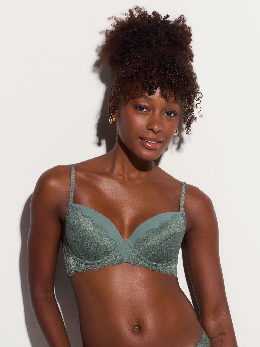 Eloise Lace Padded Full Coverage Bra - Laurel Wreath Green