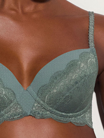 Eloise Lace Padded Full Coverage Bra - Laurel Wreath Green