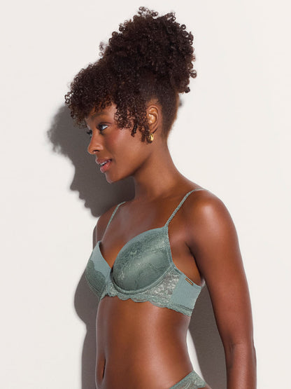 Eloise Lace Padded Full Coverage Bra - Laurel Wreath Green