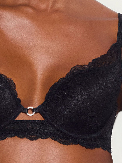 Etherea Lace Demi-Cup Bra - Black