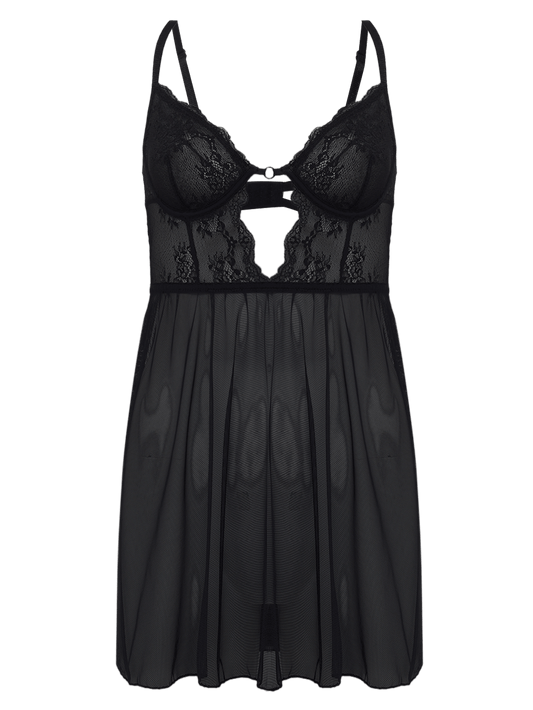 Etherea Sleeveless Lace Nightdress - Black
