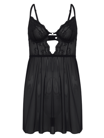 Etherea Sleeveless Lace Nightdress - Black
