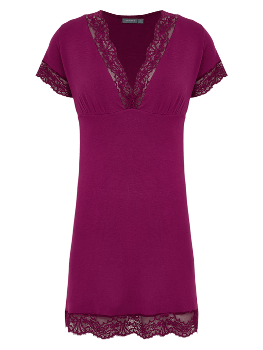 Cris Short-Sleeve Viscose-Lycra Nightdress - Purple Potion