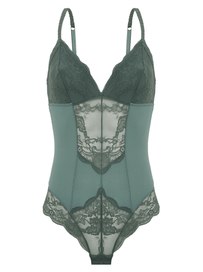 Eloise Sleeveless Lace Bodysuit - Laurel Wreath Green