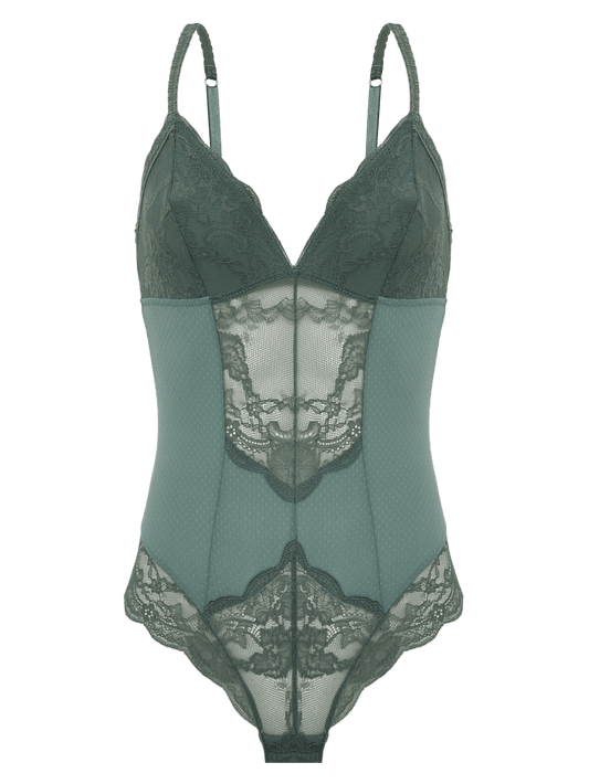 Eloise Sleeveless Lace Bodysuit - Laurel Wreath Green